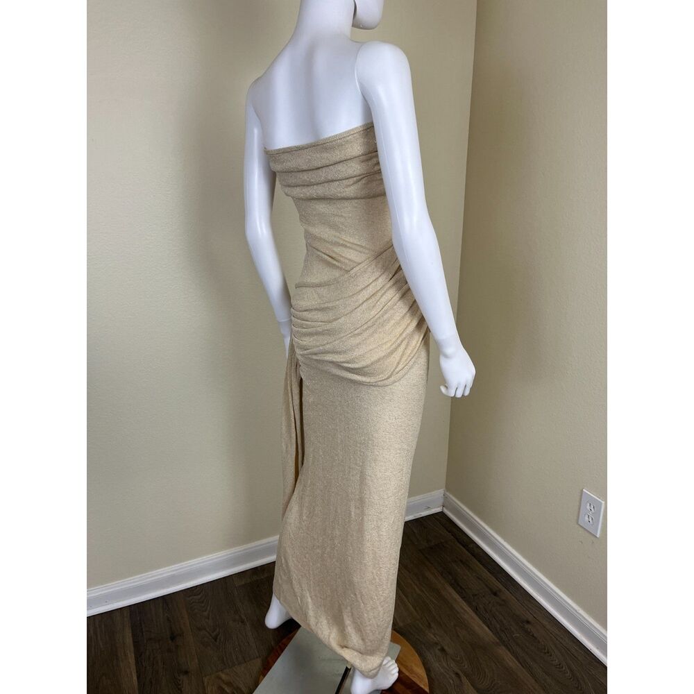 Meshki Strapless Ruched Maxi Dress in Beige - Picture 9 of 15